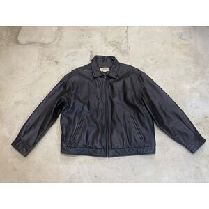 Vintage St Johns Bay Jacket Men XXL Brown Leather Aviator Lined Flight Bomber